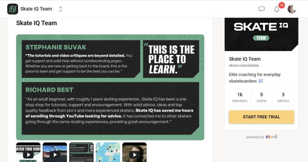 About page Skool community Skate IQ